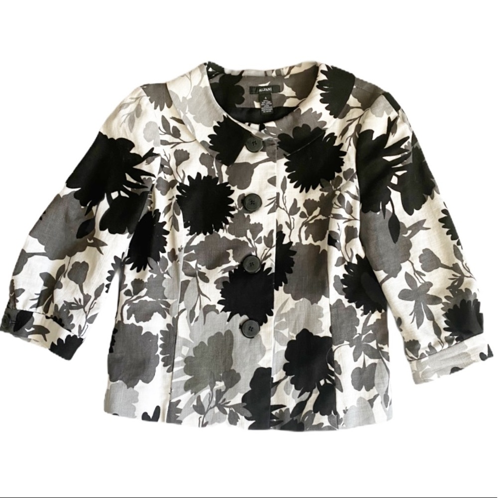 Alfani black and white floral print linen jacket